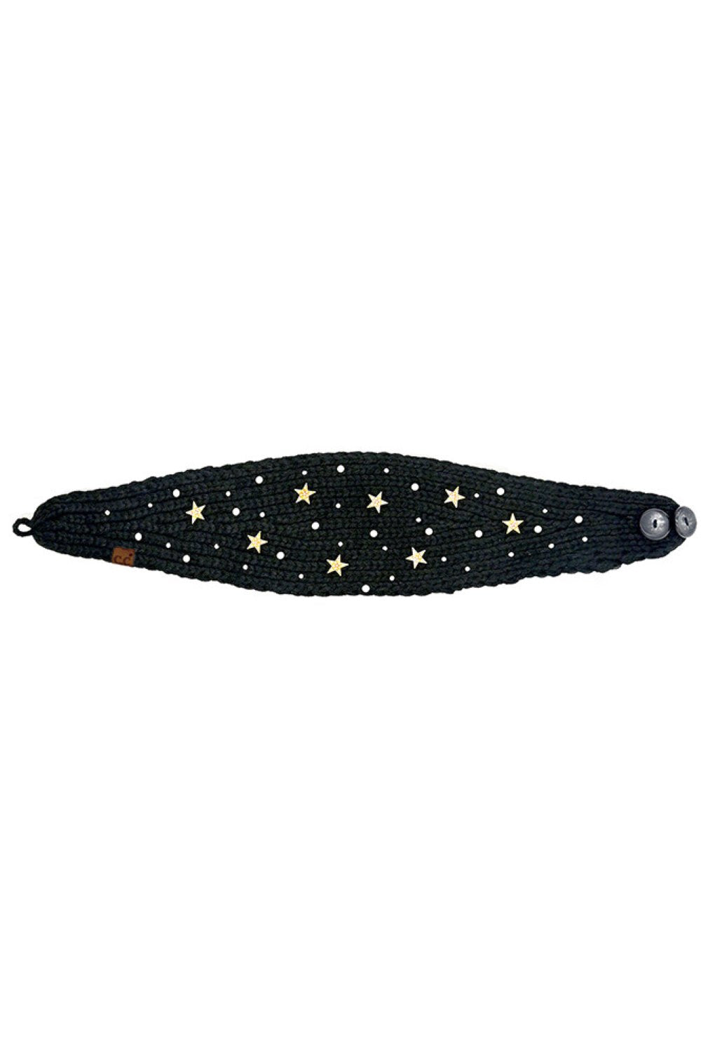 Black Elevate your winter style with this chic C.C head wrap featuring delicate star and pearl embellishments. Crafted from soft, stretchy 100% acrylic, it keeps you warm while adding a touch of sparkle to any outfit. The generous 9.5" - 10" x 4" sizing fits most head shapes comfortably. Perfect for casual days, outdoor adventures, or layering under hats. One size fits all. A versatile accessory that transitions seamlessly from day to night.