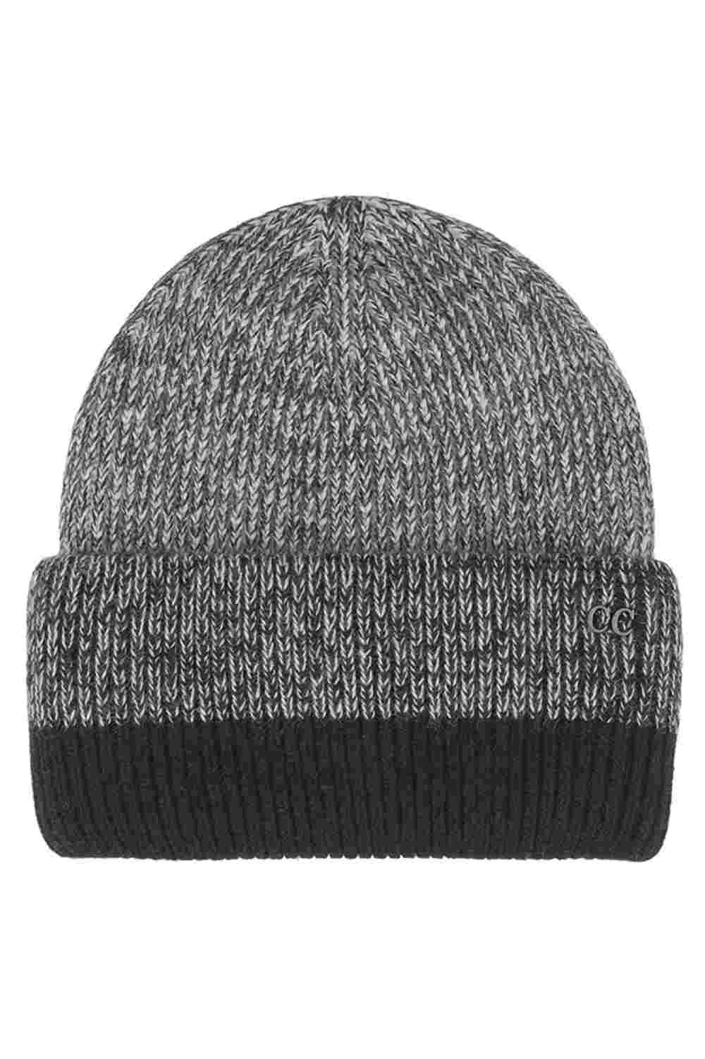 Black C.C Two Tone Heather Stripe Cuff Beanie Winter Hat features a stylish two-tone heathered stripe design with a classic cuff for a cozy, everyday winter look. Made with a soft stretch knit, it offers warm comfort and an easy fit while adding casual charm to cold-weather outfits.