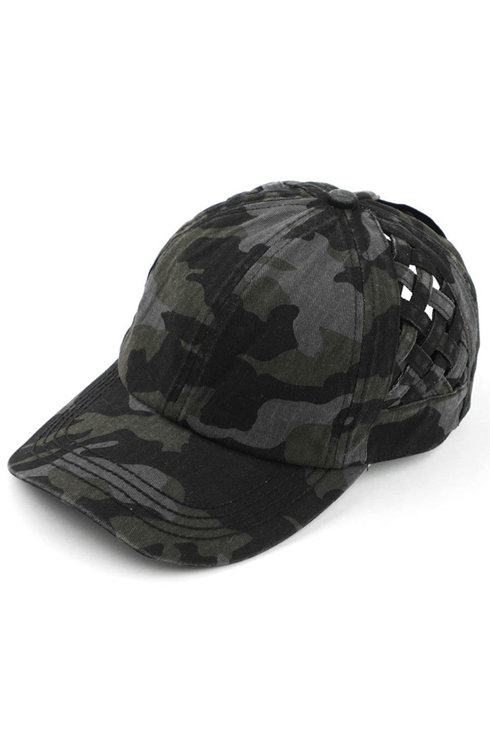 BlackCamo C.C WEAVON BASKET CRISS-CROSS PONYCAP is a stylish and functional accessory for any outfit. Made with high-quality materials, this cap features a unique criss-cross design, providing both style and comfort. Stay protected from the sun while looking your best with this trendy ponycap.