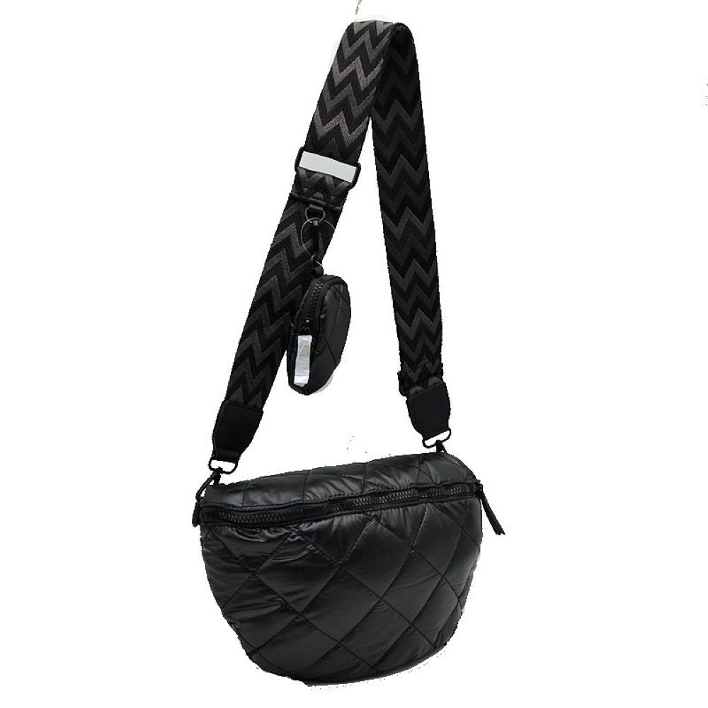Black Elevate your streetwear aesthetic with our Quilted Puffer Sling Bag Set. Fusing a modern crescent silhouette with dynamic geometric details, this lightweight crossbody bag delivers the ultimate blend of style and hands-free functionality for travel, music festivals, city commutes, or casual weekend wear.