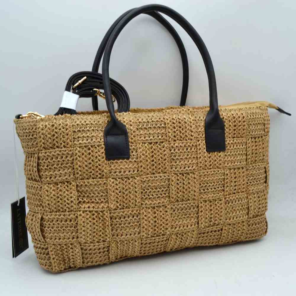 Black Embrace effortless summer style with this beautiful woven straw tote bag. Perfect for beach days, farmers' market runs, or casual brunch dates, this bag combines a rustic, natural aesthetic with modern functionality.
