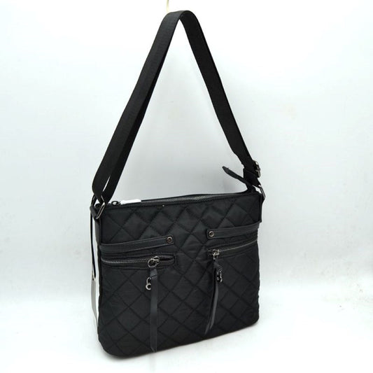 Black Crafted from lightweight, water-resistant quilted nylon, this classic crossbody bag is designed to keep up with your busy schedule. Featuring a sleek diamond-quilt pattern and polished silver-tone hardware, it transitions seamlessly from morning errands to casual evening outings.