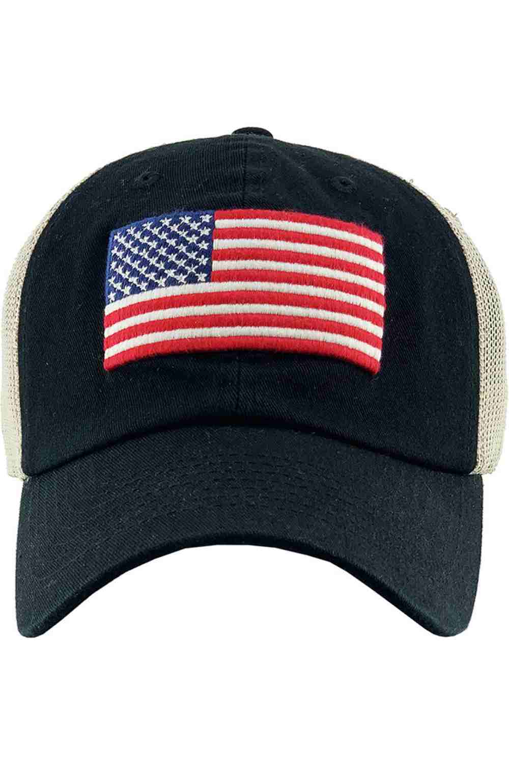 Black Show your patriotic style with the American Flag Washed Vintage Distressed Baseball Cap, featuring a faded finish and classic curved brim for a rugged, timeless look. Crafted from breathable cotton with an adjustable back closure, this cap offers all-day comfort while adding bold character to any casual outfit.