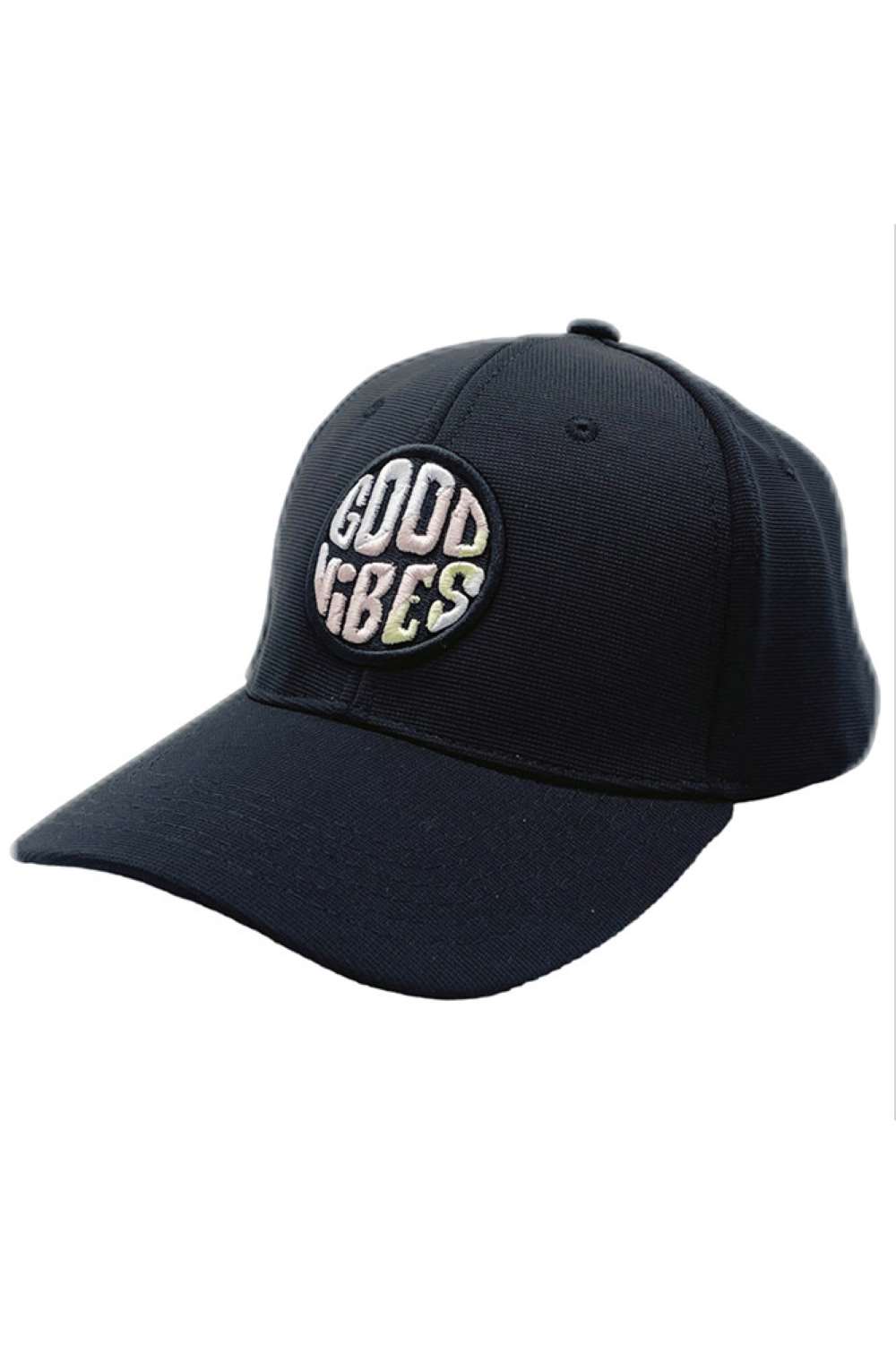 Black Bring positive energy to your outfit with this GOOD VIBES multi-color baseball cap, featuring vibrant tones and a bold embroidered design on the front. The classic curved brim and adjustable back ensure a comfortable, secure fit, perfect for casual wear, festivals, or sunny outdoor adventures.