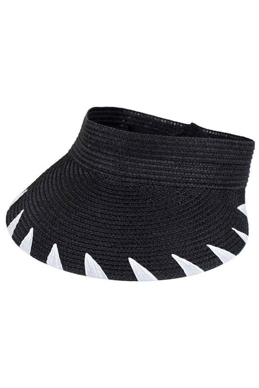 Black Elevate your summer wardrobe with this handmade edge-detailed roll-up sun hat visor. Crafted from 100% paper, this lightweight and breathable accessory delivers superior sun protection with its generous 5" brim. The distinctive frayed edges and two-tone design create an effortlessly chic look that transitions seamlessly from beach days to casual outings.