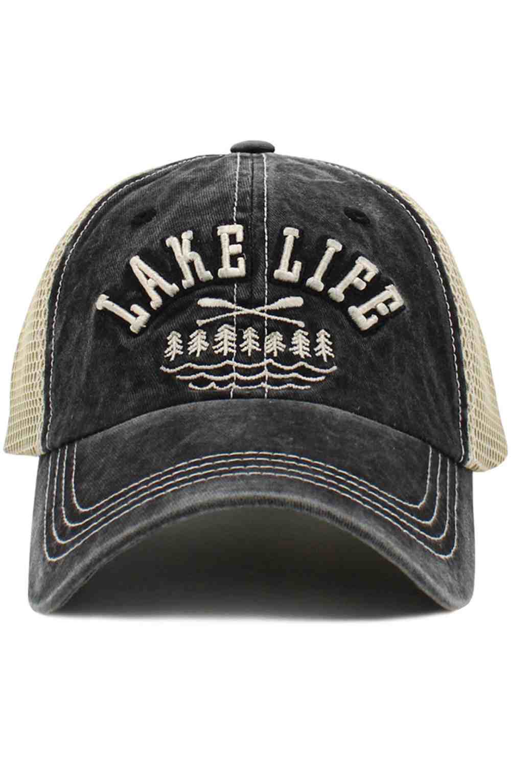 Black The LAKE LIFE Mesh Vintage Baseball Cap captures a relaxed, outdoor-inspired style with its classic vintage look and bold lettering. Featuring a breathable mesh back and comfortable fit, it’s perfect for everyday wear, weekend getaways, and laid-back lake days.