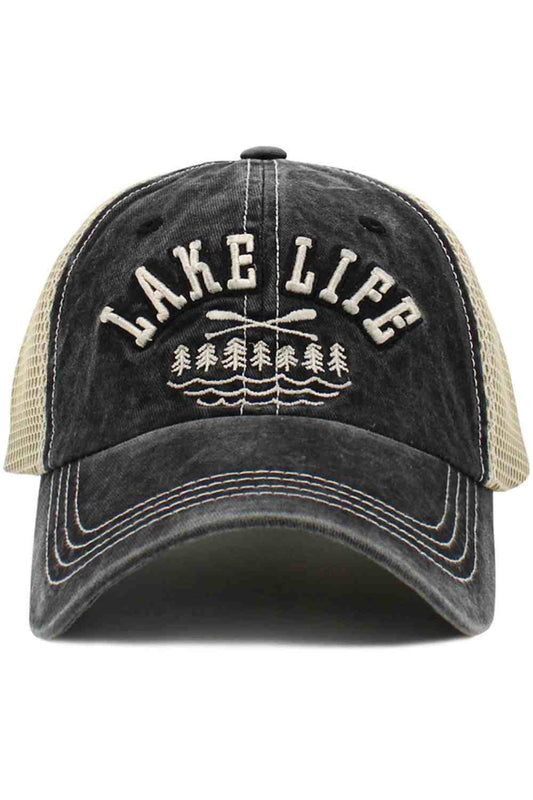 Black The LAKE LIFE Mesh Vintage Baseball Cap captures a relaxed, outdoor-inspired style with its classic vintage look and bold lettering. Featuring a breathable mesh back and comfortable fit, it’s perfect for everyday wear, weekend getaways, and laid-back lake days.