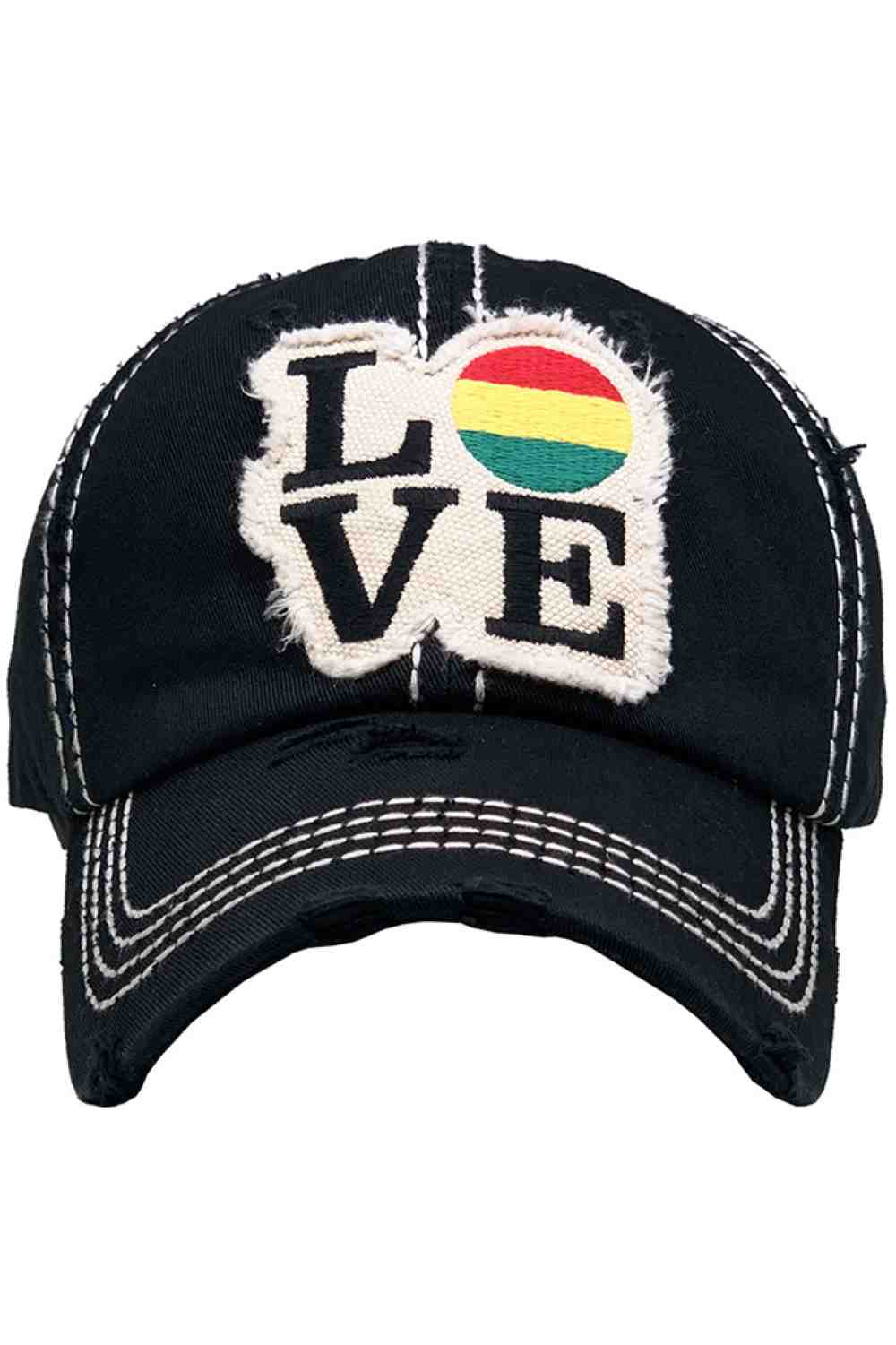 Black Show off effortless style with the LOVE Vintage Distressed Baseball Cap, featuring a worn-in look and timeless appeal. Designed with a relaxed fit and classic curved brim, it’s the perfect everyday accessory for casual, laid-back outfits.