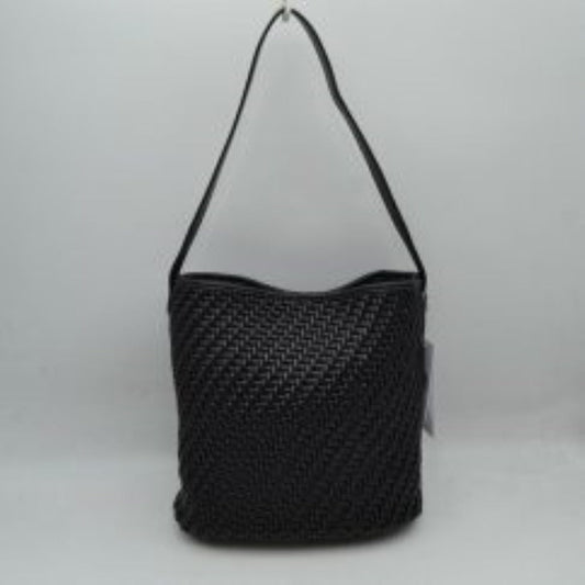Back This everyday hobo bag features an all-over classic basket-weave design and a relaxed, structured bucket silhouette. It is crafted with a single wide matching shoulder strap attached securely to the top panels, allowing for comfortable hand or shoulder carrying. The spacious main storage compartment features a slight dip-top opening, making it an ideal choice for organized daily use.