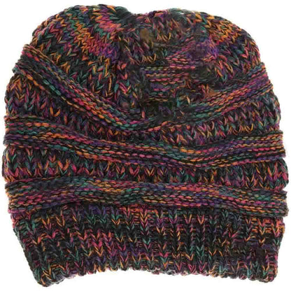 Black Multi-C.C Mixed Color Knitted Ponytail Beanie Stylish Comfy Warm Winter Hat; reach for this classic toasty hat to keep you nice n warm in the chilly winter weather, the wintry touch finish to your outfit. Perfect Gift Birthday, Christmas, Holiday, Anniversary, Stocking Stuffer, Secret Santa, Valentine's Day, Loved One, BFF