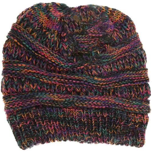 Black Multi-C.C Mixed Color Knitted Ponytail Beanie Stylish Comfy Warm Winter Hat; reach for this classic toasty hat to keep you nice n warm in the chilly winter weather, the wintry touch finish to your outfit. Perfect Gift Birthday, Christmas, Holiday, Anniversary, Stocking Stuffer, Secret Santa, Valentine's Day, Loved One, BFF
