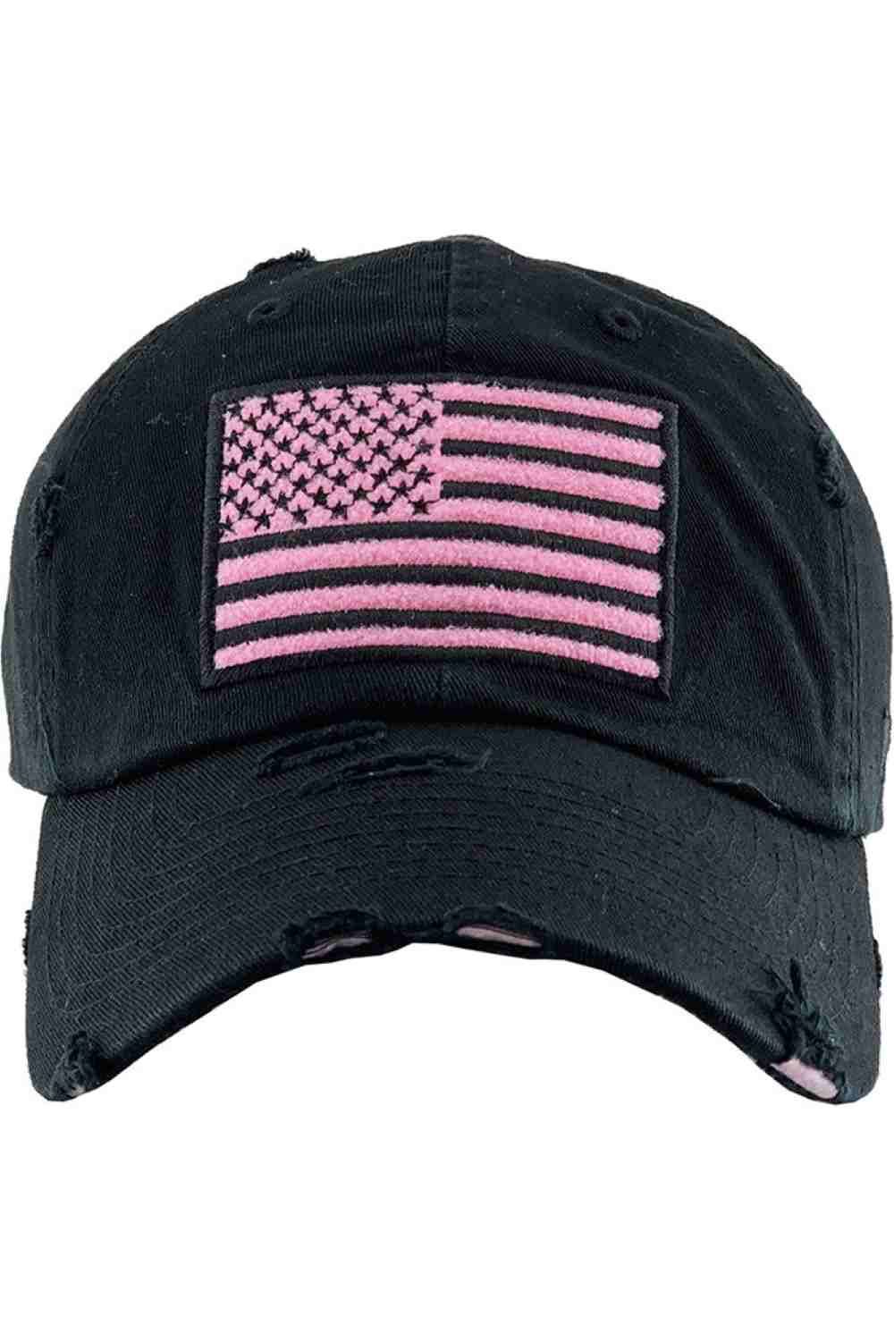 Black Pink Show off your patriotic style with this Unisex American Flag washed vintage distressed baseball cap, featuring a classic worn-in look and bold flag detail. Designed for comfort with an adjustable fit, this everyday cap is perfect for casual outings, outdoor activities, or laid-back weekends.