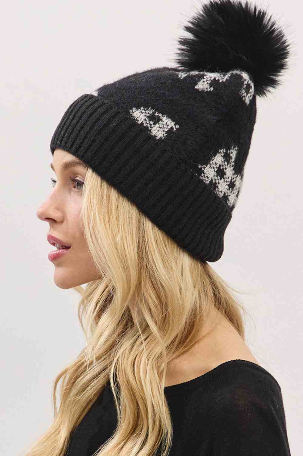 Black Plaid Pattern Fur Mixed Fleeced Pom Beanie Hat blends cozy fleece with soft faux-fur accents and a classic plaid design for a warm, stylish winter look. Finished with a plush pom and comfortable stretch fit, it keeps you snug while adding seasonal charm to any cold-weather outfit.