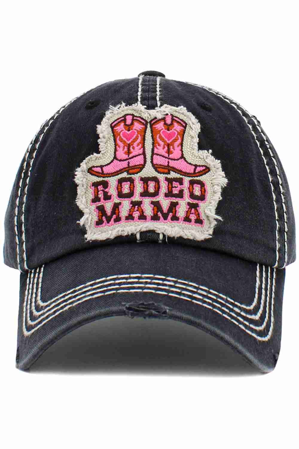 Black The RODEO MAMA Washed Vintage Baseball Cap features a bold, western-inspired slogan with a perfectly worn-in vintage wash for a laid-back, confident look. Comfortable and easy to style, it’s ideal for everyday wear, country vibes, and casual outings.