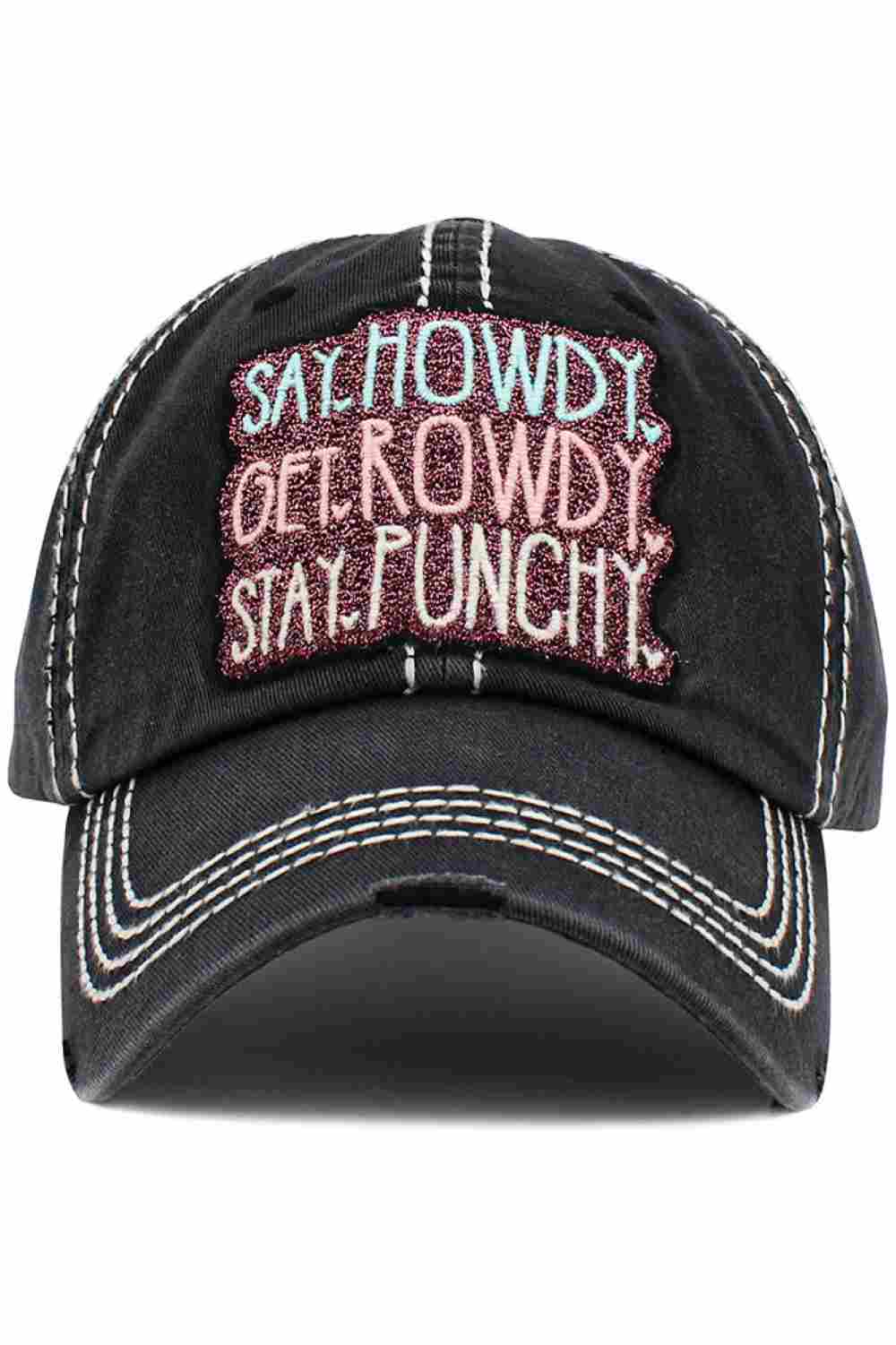 Black SAY HOWDY Vintage BaseCap brings a classic, worn-in look with timeless Western attitude, perfect for everyday casual wear. Designed for comfort and easy styling, it pairs effortlessly with jeans, tees, and laid-back outfits for an effortlessly cool vibe.