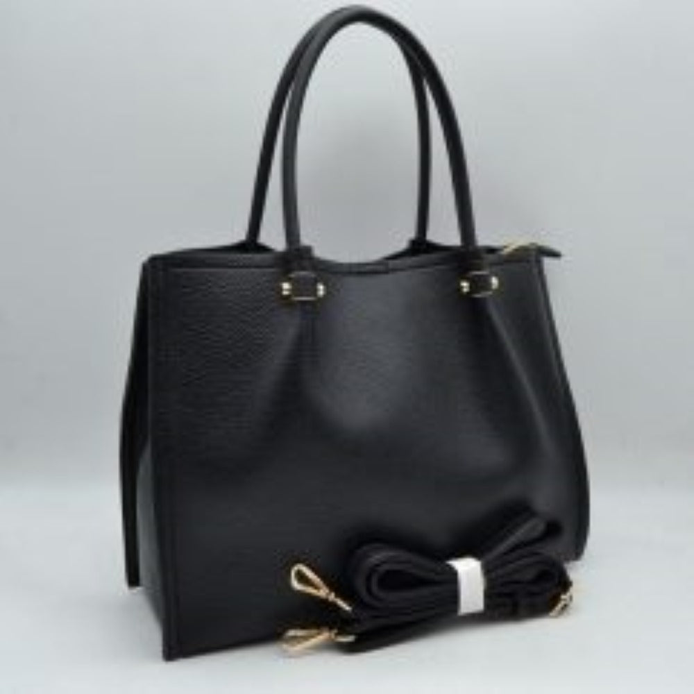 Black Elevate your daily ensemble with this classic and highly versatile structured satchel bag. Designed with both professional elegance and everyday functionality in mind, this handbag features a finely textured, pebble-grain finish that offers a refined look while remaining durable and easy to maintain.