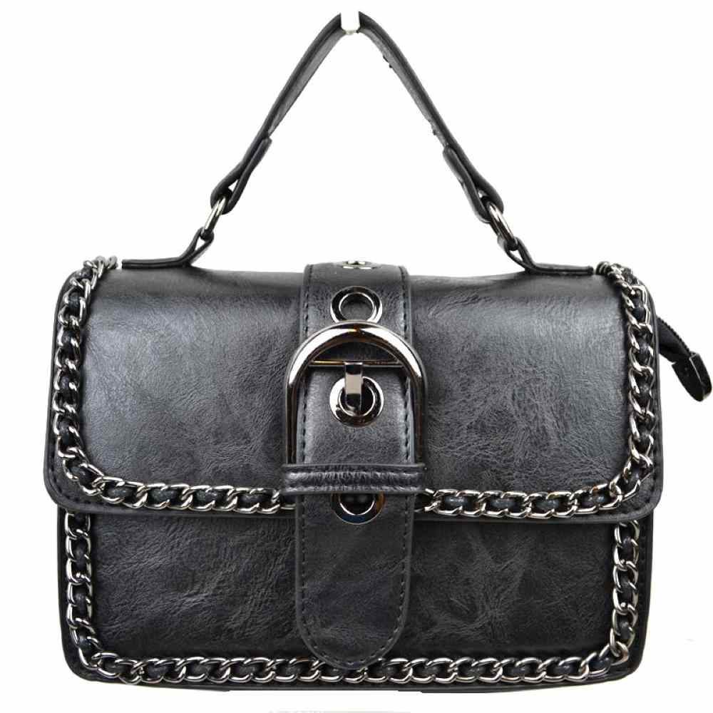 Black Add a touch of structured elegance to your look with this chic top-handle satchel bag. Designed for the modern trendsetter, it seamlessly blends classic vintage vibes with contemporary edgy accents.