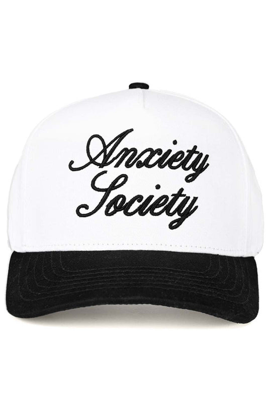 Black White The C.C ANXIETY SOCIETY Embroidered Letter Two Tone Trucker Hat brings edgy style to your everyday look. Featuring bold embroidered lettering across a classic two-tone design, this snapback trucker hat offers comfort and attitude in one. Crafted from 100% cotton with a structured mesh back for breathability, it's perfect for casual wear year-round. One size fits most with an adjustable snapback closure. Circumference measures 22.5" for a comfortable, secure fit. Made in Vietnam with quality cons