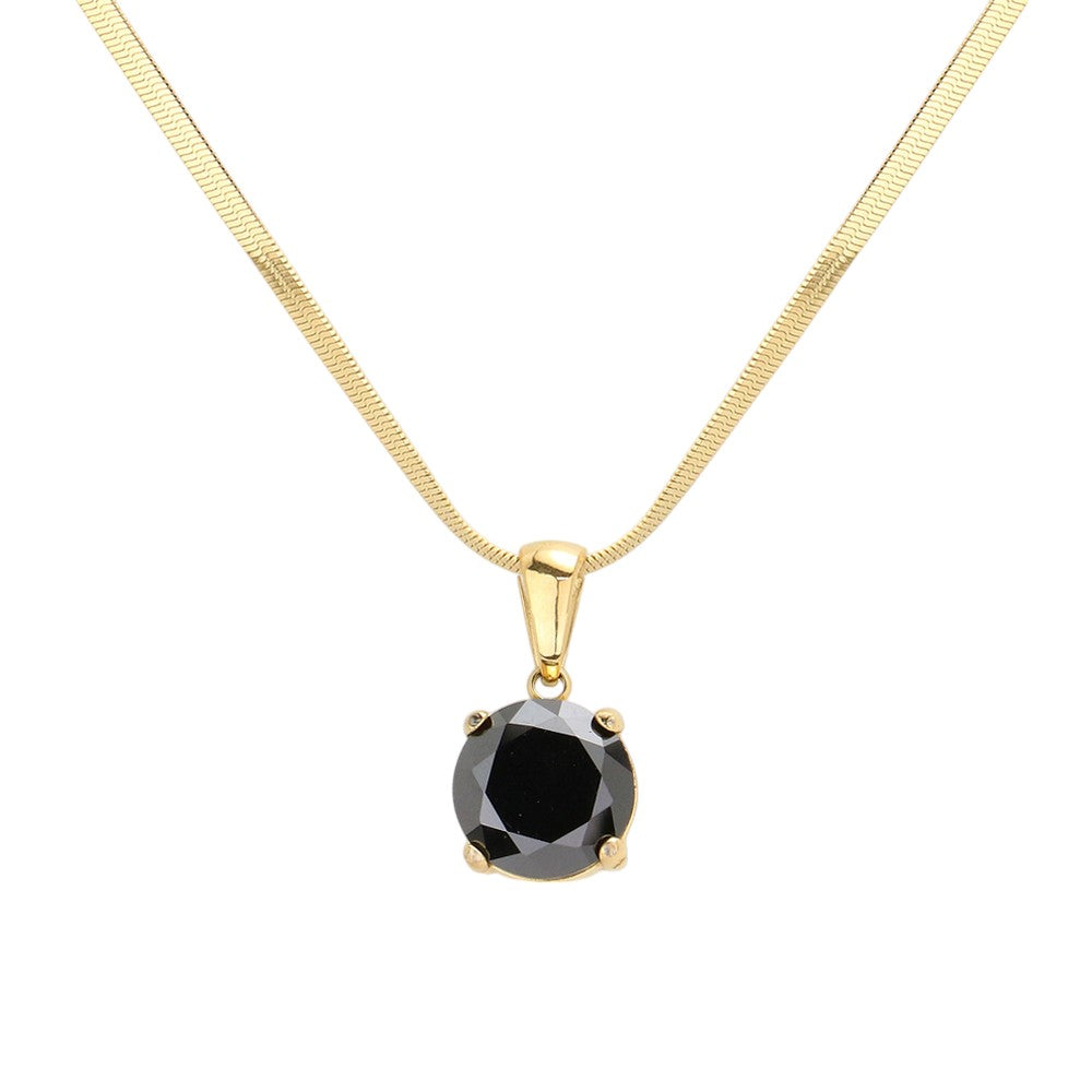Black 18K Gold Dipped Stainless Steel CZ Round Pendant Necklace exudes elegance and durability. The high-quality material ensures long-lasting wear, while the stunning CZ round pendant adds a touch of glamour. Its timeless design makes it a versatile addition to any jewelry collection. Perfect for any occasion. 