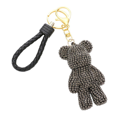 Bling Bear Figure Faux Leather Strap Bag Charm