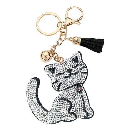 Bling Cat Tassel Bag Charm - Black Multi - Keychains