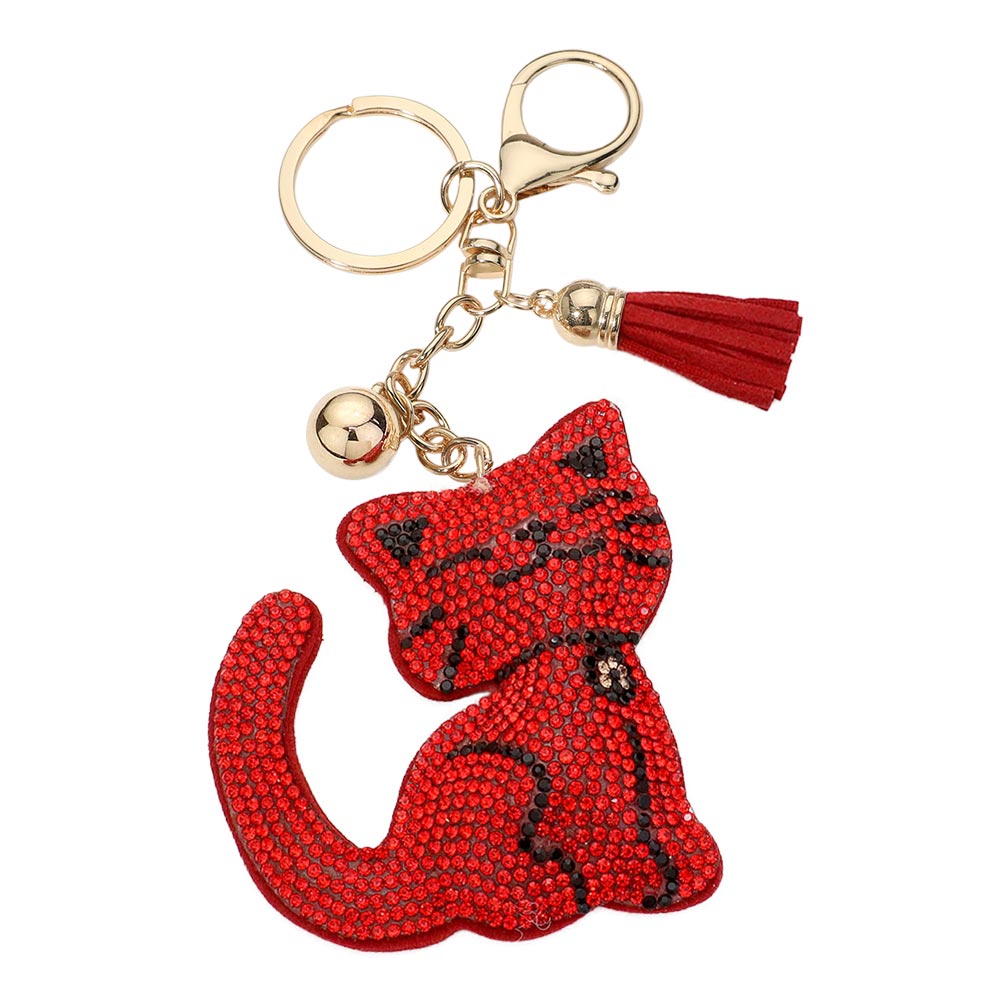 Red Bling Cat Tassel Keychain is a stylish and functional accessory. Made with high-quality materials, it features a sparkling cat design accented with a tassel. Perfect for adding a touch of personality to your keys or purse, this keychain is sure to catch eyes and bring a smile to your face.