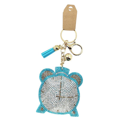 Bling Clock Tassel Bag Charm - Aqua - Keychains