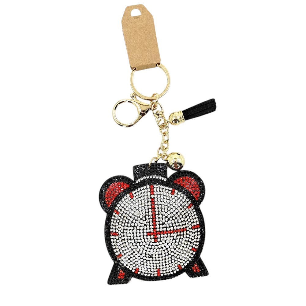 Bling Clock Tassel Bag Charm - Black Gold - Keychains