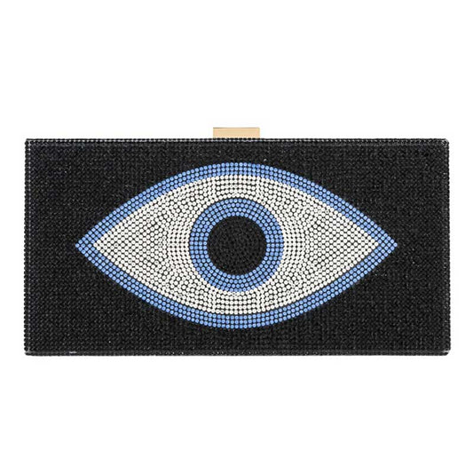 Bling Evil Eye Box Evening Clutch Bag Crossbody Bag, This chic and sophisticated clutch bag is perfect for any evening event. The sparkling evil eye design adds a touch of glamour to any outfit. The versatile crossbody strap allows for hands-free convenience while the spacious box design can hold all your essentials.