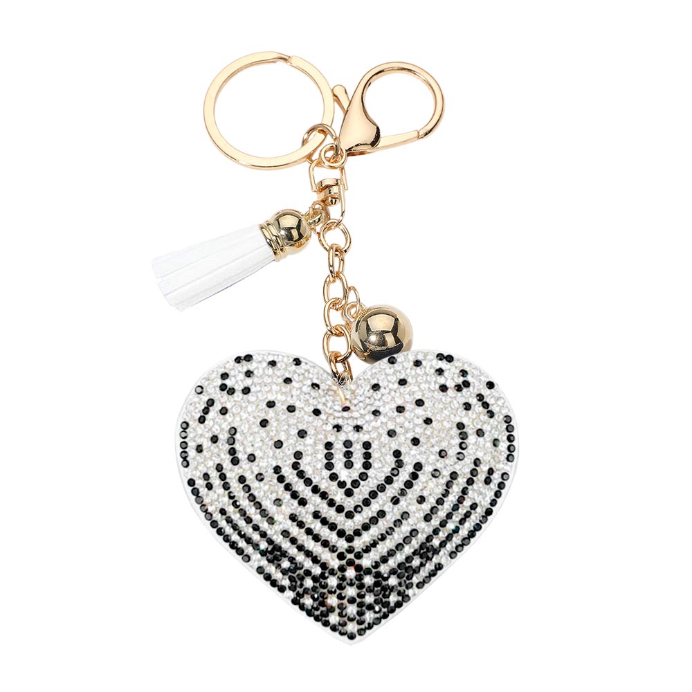Bling Heart Tassel Bag Charm - Black Multi - Keychains