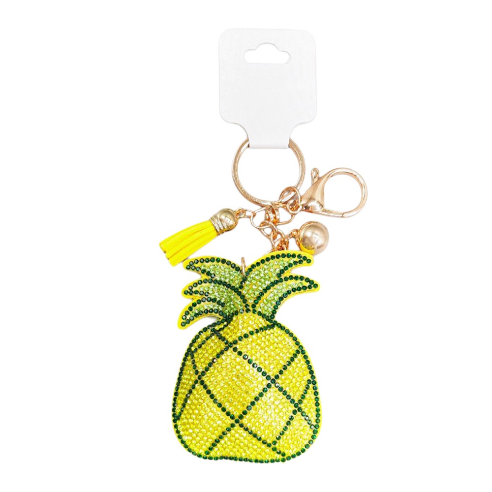 Bling Pineapple Tassel Bag Charm - Yellow - Keychains