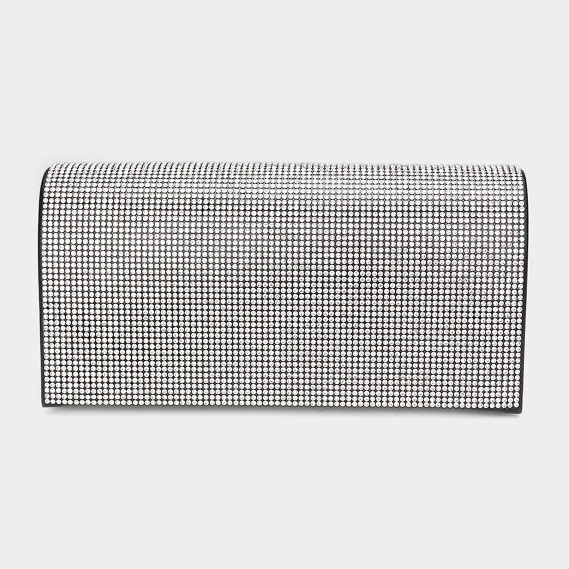 Black, Clear  Shine at every occasion with this aqua crystal clutch, designed with a sleek silhouette and shimmering detail. Perfect for weddings, galas, and nights out, this glamorous statement bag adds elegance and sparkle to any outfit.