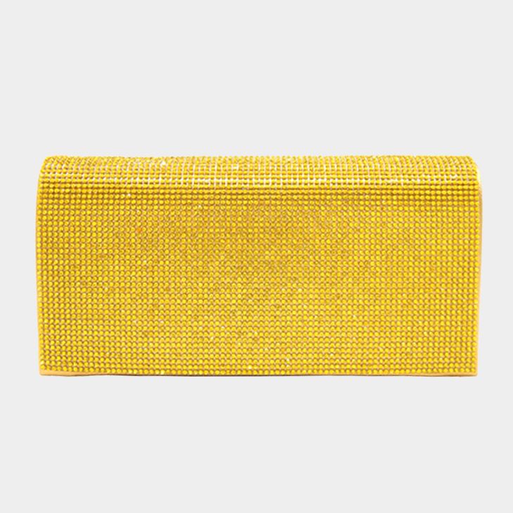 Yellow Shine at every occasion with this aqua crystal clutch, designed with a sleek silhouette and shimmering detail. Perfect for weddings, galas, and nights out, this glamorous statement bag adds elegance and sparkle to any outfit.