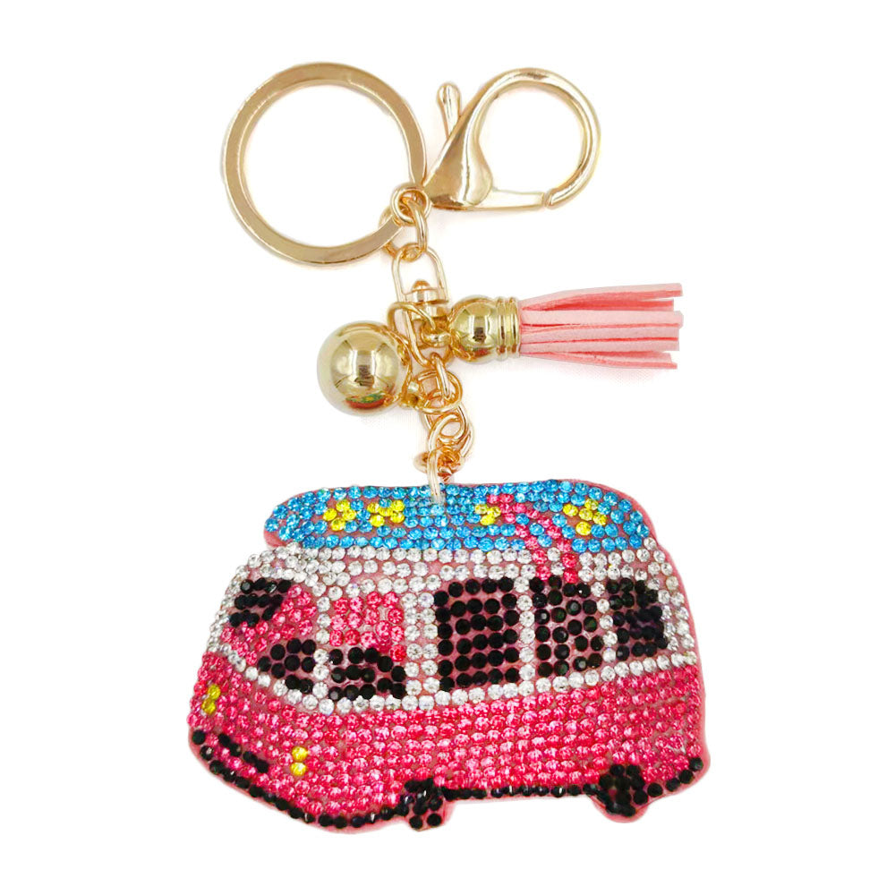 Bling Studded Bus Tassel Bag Charm