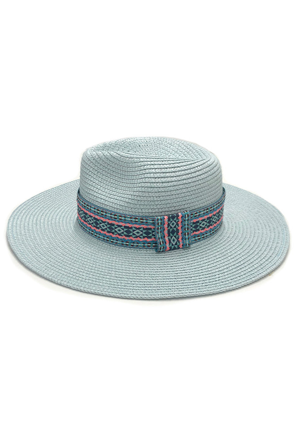 Blue AZTEC BAND PANAMA HAT exemplifies traditional hatmaking craftsmanship, distinguished by its authentic Aztec band featuring precise geometric configurations. The specialized weaving methodology creates a microclimate between the hat and the wearer, facilitating optimal temperature regulation. The calculated brim-to-crown ratio provides maximum solar protection while maintaining aesthetic proportionality. 