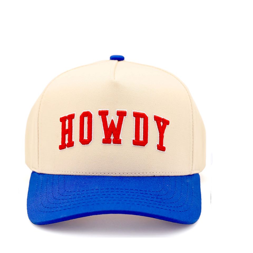 Blue Add a touch of Western charm to your everyday look with the C.C HOWDY two-tone trucker hat, featuring bold letter embroidery for a confident, laid-back vibe. Designed with a classic baseball cap silhouette and breathable mesh back, it offers comfortable, easy wear from casual outings to sunny days out.