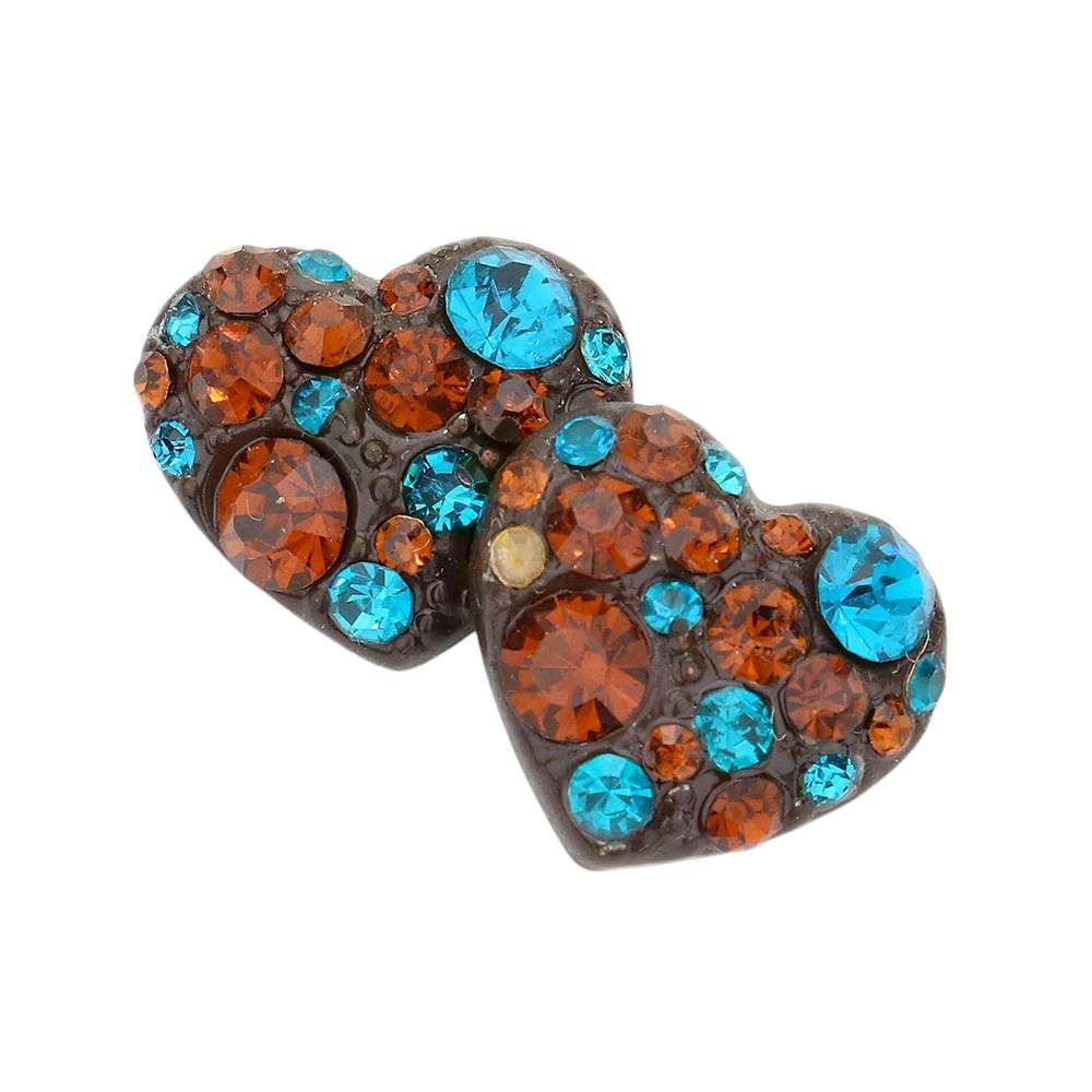 Crystal Pave Full Heart Stud Earrings - Blue - Earrings