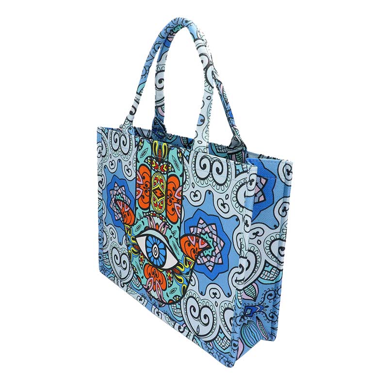 Blue Evil Eye Hamsa Hand Printed Tote Bag, this tote bag is versatile enough for carry through the week, simple and leisurely, elegant and fashionable, and suitable for women of all ages to carry around all day. Perfect for traveling, beach, shopping, camping, weekend getaways, and other outdoor activities in daily life.