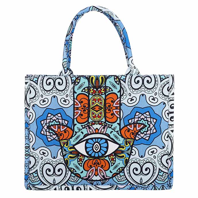 Blue Evil Eye Hamsa Hand Printed Tote Bag, this tote bag is versatile enough for carry through the week, simple and leisurely, elegant and fashionable, and suitable for women of all ages to carry around all day. Perfect for traveling, beach, shopping, camping, weekend getaways, and other outdoor activities in daily life.