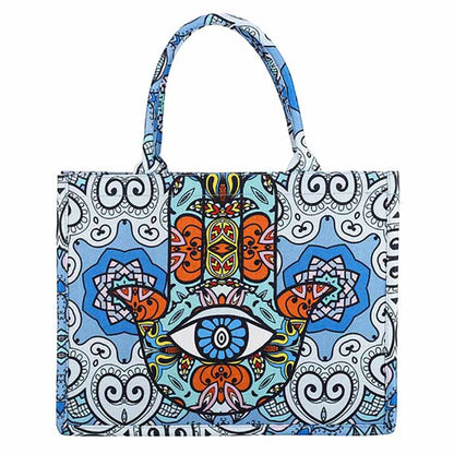 Blue Evil Eye Hamsa Hand Printed Tote Bag, this tote bag is versatile enough for carry through the week, simple and leisurely, elegant and fashionable, and suitable for women of all ages to carry around all day. Perfect for traveling, beach, shopping, camping, weekend getaways, and other outdoor activities in daily life.