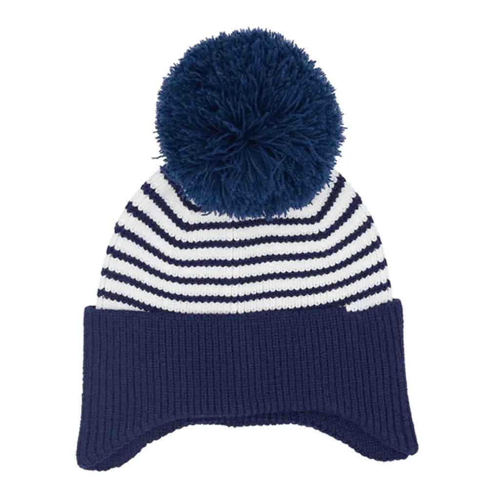Blue Kids Stripe Earflap Yarn C.C Pom Beanie is expertly designed to provide superior warmth and comfort for children. Featuring earflaps for added protection against cold winds and a soft pom-pom accent, this beanie is crafted from high-quality yarn to ensure durability and insulation. Its vibrant striped pattern offers a stylish, playful look while maintaining practical functionality for outdoor winter activities. 