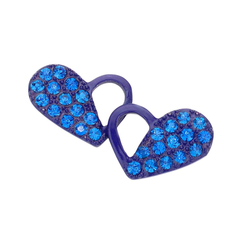 Pave Heart Stud Earrings - Blue - Earrings