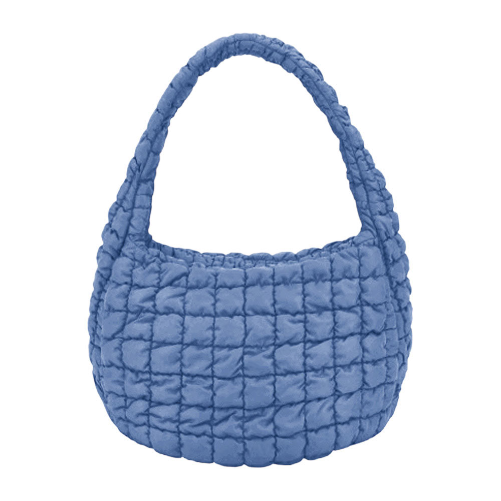 Blue Quilted Puffer Shoulder Crossbody Bag, Stay warm and stylish with this bag. Made of durable material, it is insulated to keep you cozy in the coldest conditions. The shoulder straps make it comfortable and convenient to carry, so you can bring everything you need with ease. Perfect for gifting on every occasion.
