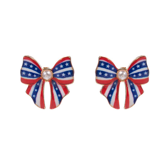 Blue Red White Show your patriotic spirit with these charming bow stud earrings featuring a star design and center gem. A fun accessory for national holidays, parades, and festive events, they add flair to any outfit with a bold yet elegant style.