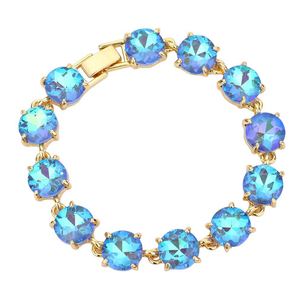 Blue Round Stone Link Evening Bracelet, this beautiful Evening Bracelet is crafted from high-quality materials to ensure a luxurious and comfortable fit. It provides a timeless look that will add sophistication to any outfit. Perfect Gift for December Birthdays, Christmas, and gifts for your friends and family.