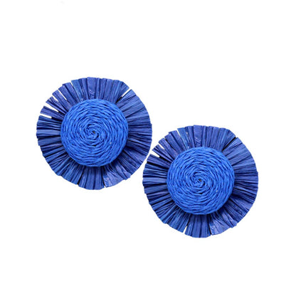 Blue Swirl Raffia Centered Earrings, are fun handcrafted jewelry that fits your lifestyle, adding a pop of pretty color. Enhance your attire with these vibrant artisanal earrings to show off your fun trendsetting style. Great gift idea for your Wife, Mom, your Loving one, or any family member.