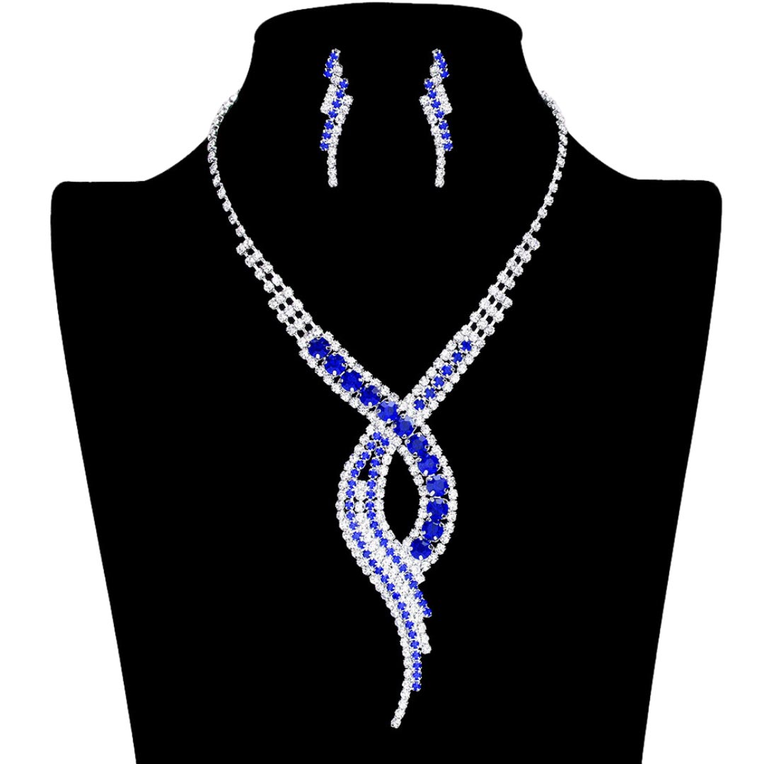 Blue Swirl Rhinestone Pave Necklace, get ready with this swirl rhinestone pave necklace to receive the best compliments on any special occasion. These classy swirl rhinestone pave necklaces are perfect for parties, weddings, and evenings. Awesome gift for birthdays, anniversaries, Valentine‚Äö√Ñ√¥s Day, or any special occasion.