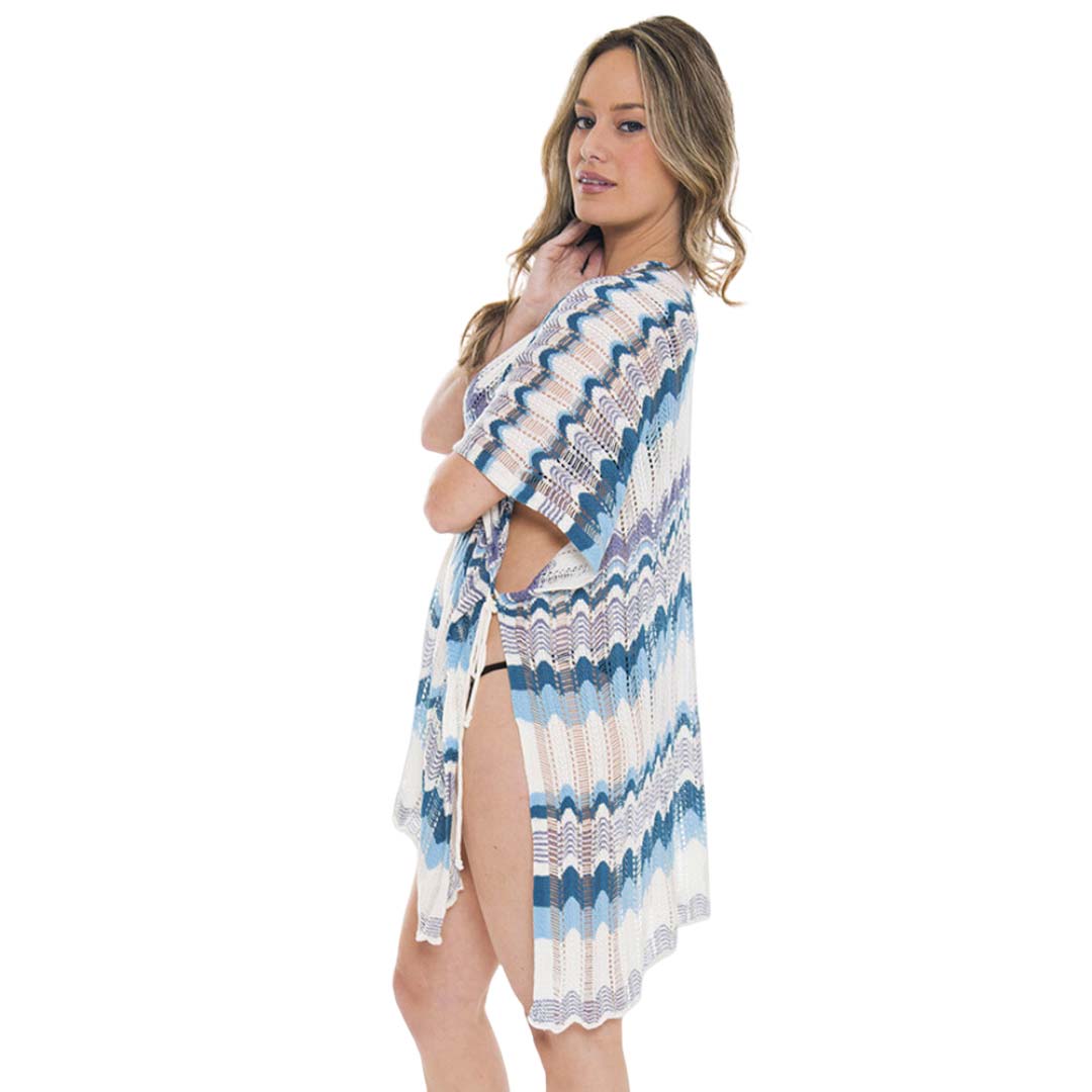 Blue Zigzag Chevron Patterned Front Tie Cover Up, your neck deserves something better than cheap fabrics. Can even be used as a beach bathing suit wrap. Suitable for Work, Holidays, beaches, clubs, nights, evenings, casual and other occasions. Perfect gift for a wife, birthday, holiday, or fun night out.