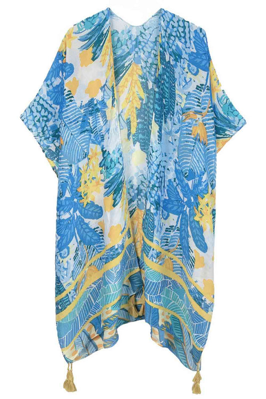 Blue Embrace effortless elegance with this stunning floral pattern print tassel kimono. Crafted from 100% polyester, this lightweight piece drapes beautifully and moves with you throughout the day. Measuring 35.4" x 35.4", it's the perfect layering piece for any season—wear it over a dress, tank top, or swimsuit for instant style. The delicate floral print and charming tassel details add a touch of bohemian flair to your wardrobe. Versatile, comfortable, and easy to care for, this kimono is your go-to piece