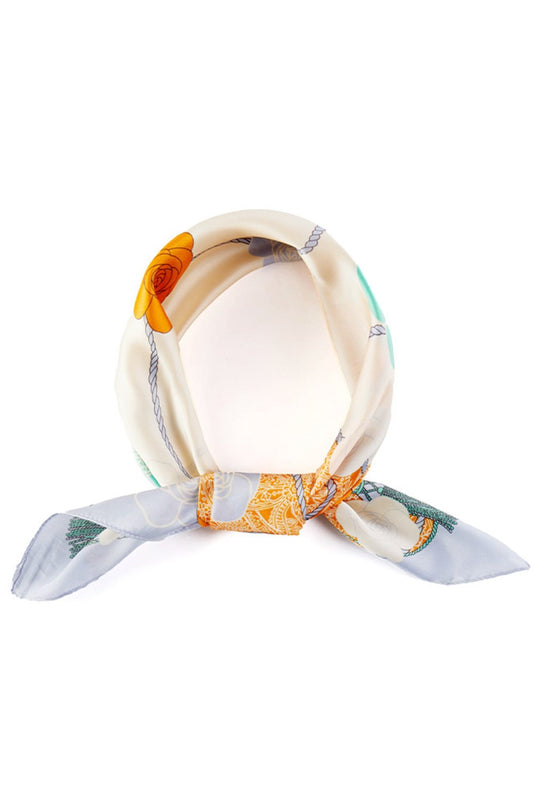 Blue Elevate your accessory game with this versatile bandana scarf, featuring an elegant flower and tassel pattern print. Crafted from 100% lightweight polyester, it drapes beautifully with a silky finish that feels luxurious against your skin. The generous 27.5" x 27.5" size makes it perfect for styling around your neck, head, or as a chic accent to any outfit. Its all-season fabric ensures comfort year-round, whether you're layering for warmth or adding a pop of pattern to your summer look. A timeless pie